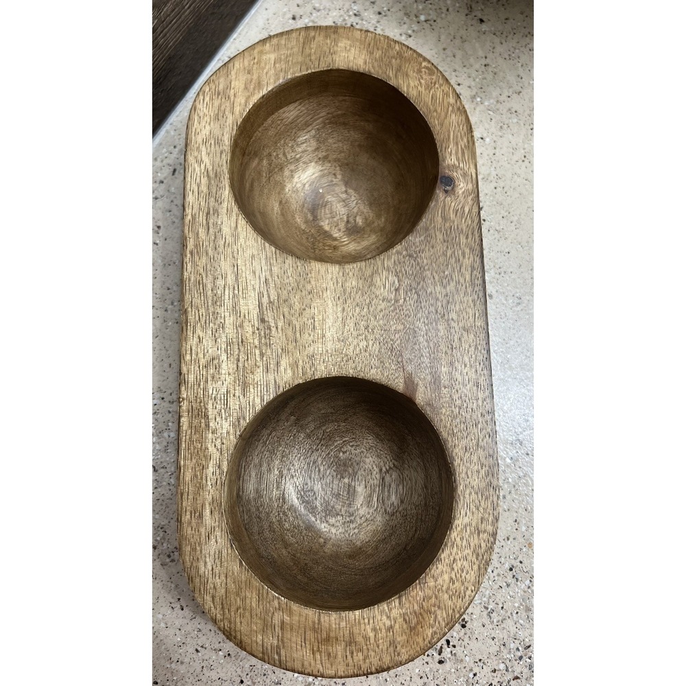 MCM Wooden Rustic Bowl Divided Relish Dish Tray Trinket Hand Carved